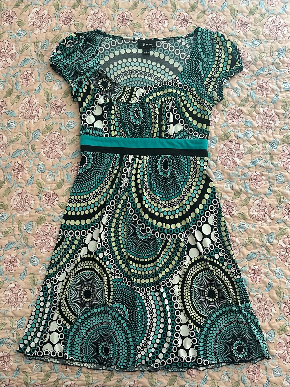 B Wear Y2K Blue Green Black & White Whimsy Polka Dot Dress